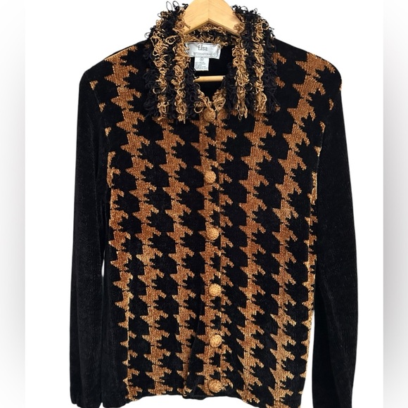 Lisa International Zip Sweater Womens Gold Black
Argyle Chenille Frilly 90s Y2K - Picture 1 of 6